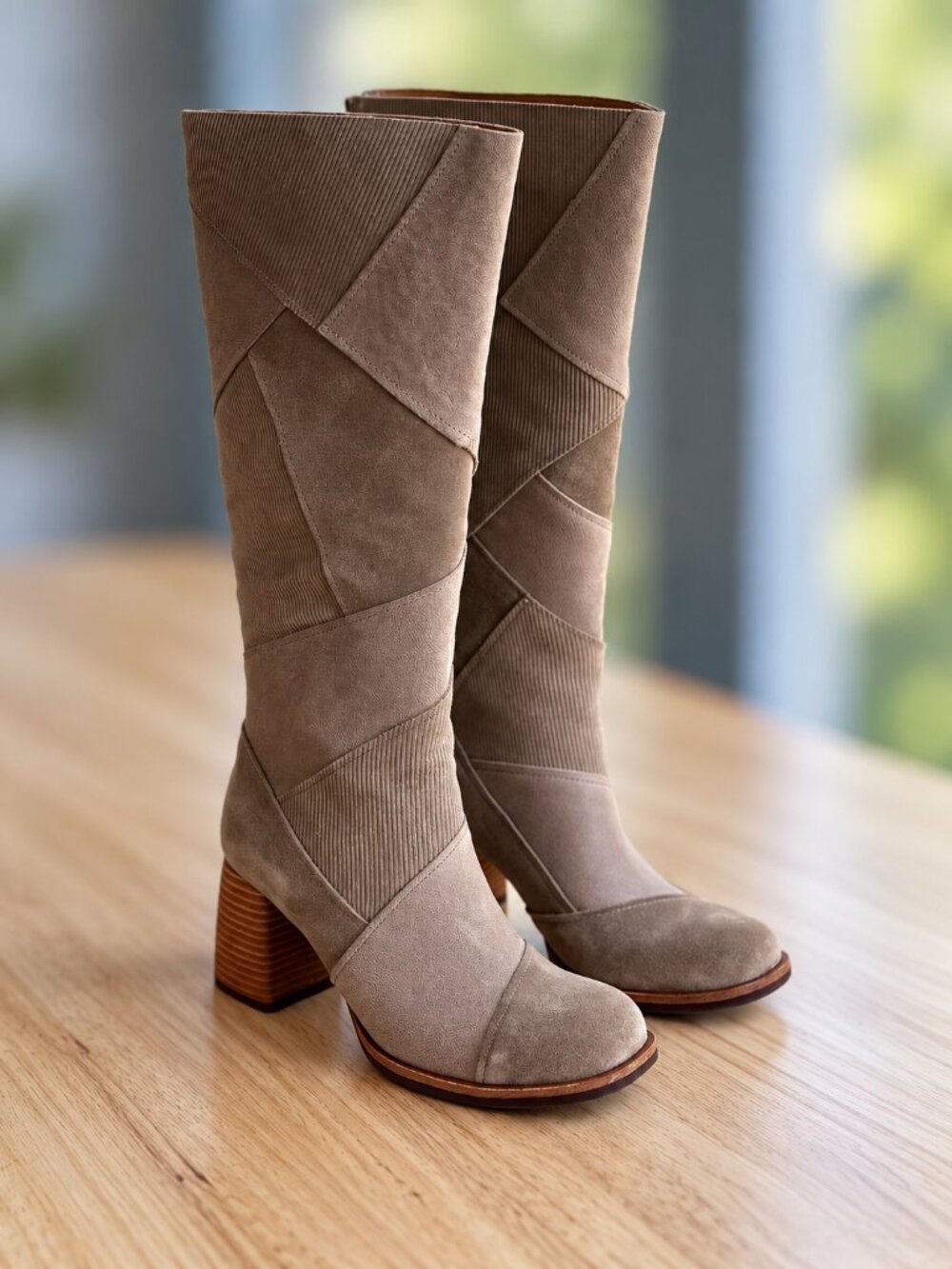 Kork-Ease Asbee Taupe Patchwork Knee High Boots Size 7 New